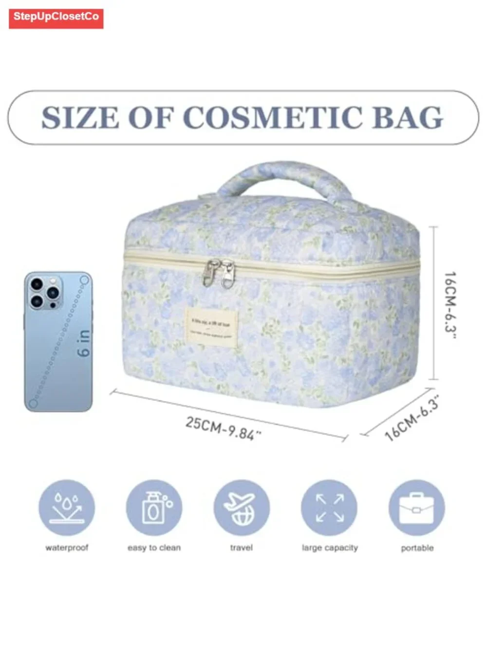 Large Floral Cotton Makeup Bag Toiletry Organizer Cosmetic Travel Case